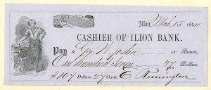 Ilion Bank check signed by E. Remington II or Jr. - Founder of Remington and Sons
